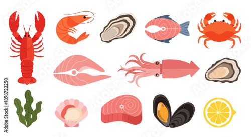 Seafood assortment on white background