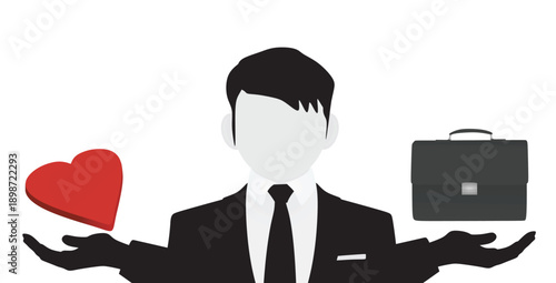 Balancing love vs job concept. vector