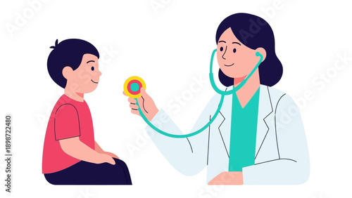 Pediatric Visit: A caring pediatrician examines a young patient, showcasing the reassuring bond between doctor and child, with focus on health and well-being.