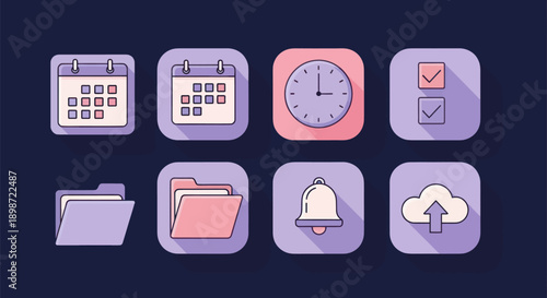 Set of colorful icons on dark background
