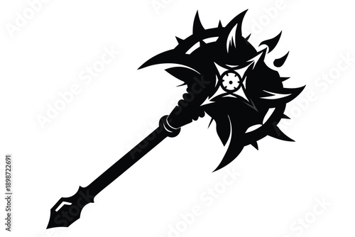 battle mace line art silhouette vector illustration