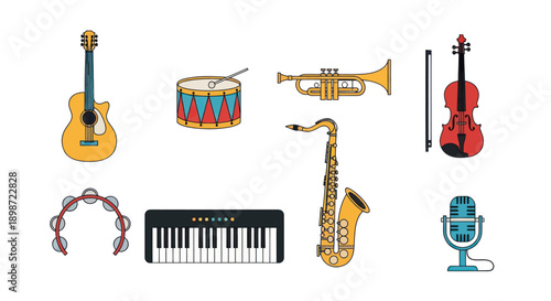 Musical instruments illustration on white