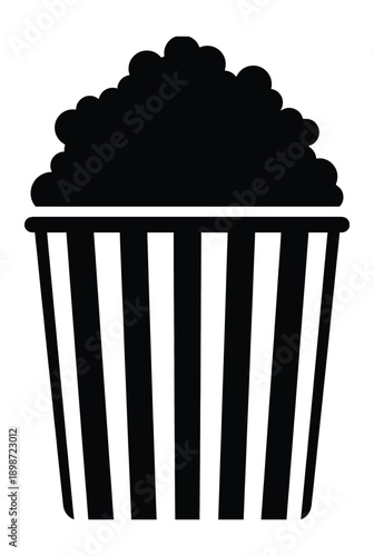 Popcorn bucket icon vector illustration of snack container for cinema entertainment striped paper box filled with popcorn treats isolated on white background food symbol design