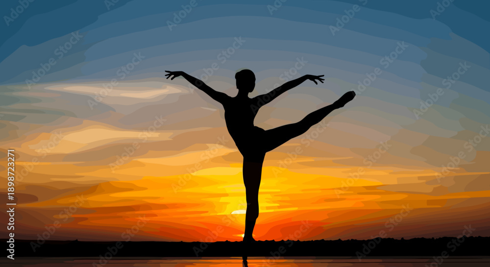 Fototapeta premium Ballerina Dancing on One Leg Silhouette.