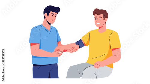 Medical Examination: A health professional takes a patient's blood pressure during a routine checkup, illustrating the importance of preventative care and wellness.