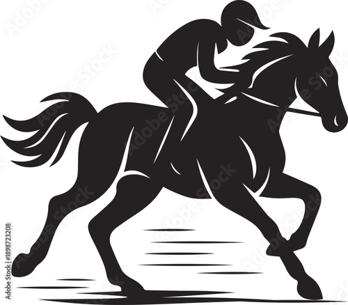 Horse Racing Silhouette Vector of Jockey Riding Galloping Racehorse