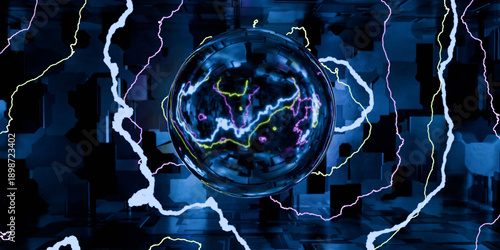 Neon energy orb in futuristic chamber