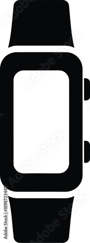 A minimalist black icon representing a fitness tracker or smartwatch with a rectangular display and side buttons