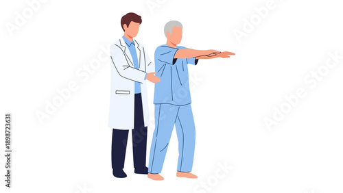 Geriatric Care in Progress: A healthcare provider assists an elderly patient with balance and mobility exercises, focused on the well-being of the patient.