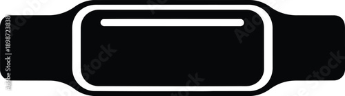 A minimalist black and white icon representing a fitness tracker or smartwatch band