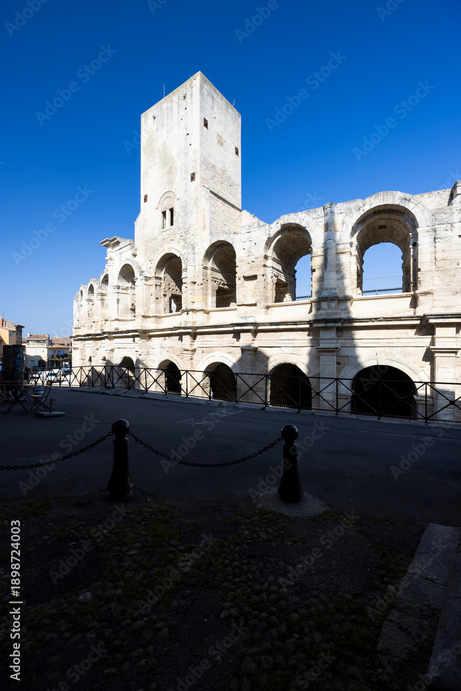 Fototapeta premium Arles Amphitheatre, ancient arena, historic Roman architecture in France