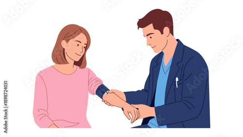 Medical Consultation: A dedicated doctor offers a comforting hand, examining the arm of a patient in a nurturing medical consultation, symbolizing care and expertise.