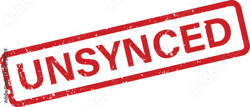 A vibrant red unsynced grunge rubber stamp clearly visible against a bright white backdrop