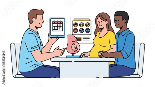 Prenatal Appointment: A healthcare professional guides a couple through a prenatal consultation, providing insights and support as they prepare for the journey of parenthood.