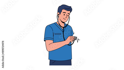 Healthcare Professional: An illustration depicting a healthcare professional, possibly a doctor or nurse, in medical scrubs, holding a stethoscope.