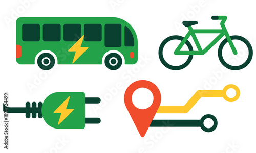 Electric transportation icons representing eco-friendly travel options and sustainable commuting solutions for a greener environment.