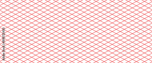 Diagonal cross line grid seamless pattern. Geometric diamond texture. Red diagonal line mesh on white background. Repeating parallel straight stripes can be used background.