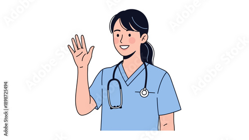 Friendly Gesture of a Healthcare Hero: A compassionate and approachable medical professional extends a welcoming hand, embodying empathy and care in a gesture of greeting. 
