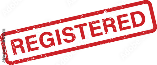 An official looking red rectangular stamp displaying the word REGISTERED on a bright white surface