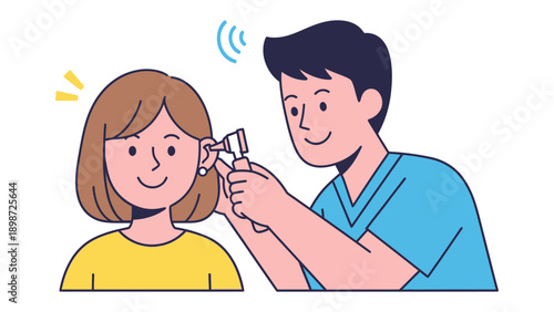 Hearing Examination: A medical professional uses an otoscope to examine a patient's ear, highlighting the importance of health and care. 