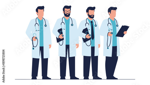 Medical Professionals in Uniform: A group of dedicated medical professionals, dressed in their uniforms, stand together with stethoscopes around their necks, ready to provide care and support.