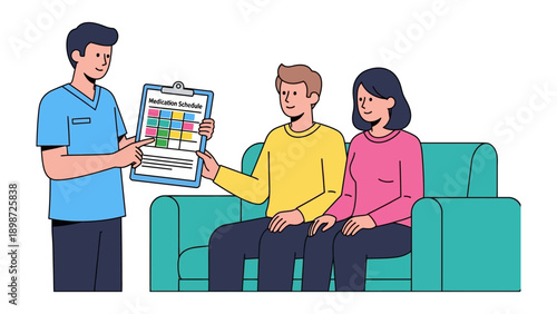Planning Sessions: A professional explains a detailed schedule to a couple, signifying the beginning of an organized journey towards their goals.
