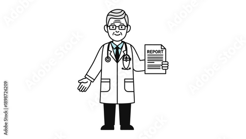 Doctor's Report: A professional doctor, dressed in a pristine white coat, holds and presents a medical report with confidence and care. Showing responsibility and accuracy