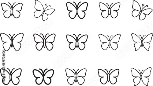   Minimalist butterfly outline set, continuous line art vector illustration, elegant EPS design.