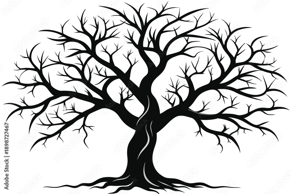 Obraz premium bare tree with twisted branches line art silhouette vector illustration