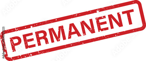 Bold red grunge style rubber stamp indicating the word PERMANENT on a pure white background