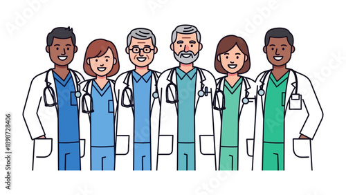 Healthcare Heroes: A united group of medical professionals stand together, their smiles radiating confidence and compassion, embodying the spirit of healthcare excellence.