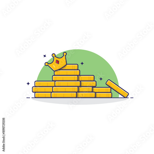 Stack of Gold Coins with Crown on Top Vector Illustration. Financial Success, Wealth, and Investment Concept Design