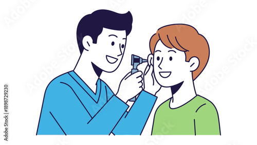 Health Examination: A doctor examines a patient's ear with an otoscope, highlighting the importance of health checkups and medical care.
