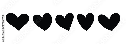 Set of black heart shaped icons featuring various abstract styles. Heart icon ideal for romantic graphics,  Valentine's Day themes. vector illustrations.