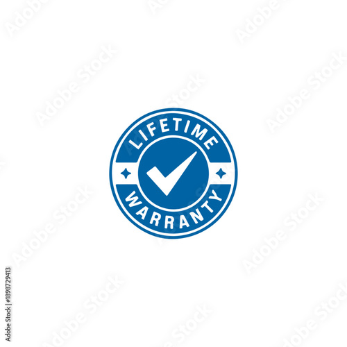 Lifetime warranty guarantee blue badge with checkmark