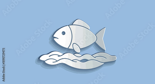 Grey fish on wavy lines illustration.