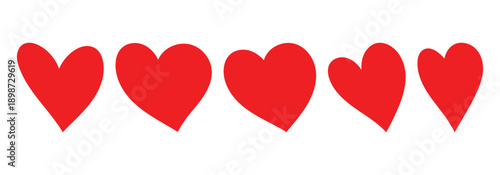 Heart icon. Valentine day love red heart shape symbol. Vector heart icon set isolated on white background.