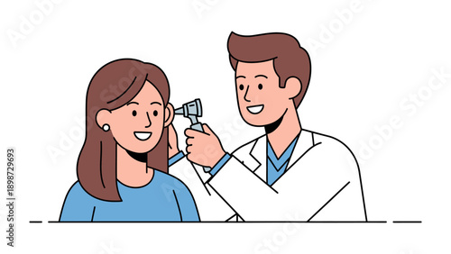 Medical Examination: A doctor is using an otoscope to examine the patient's ear, highlighting healthcare and wellness.