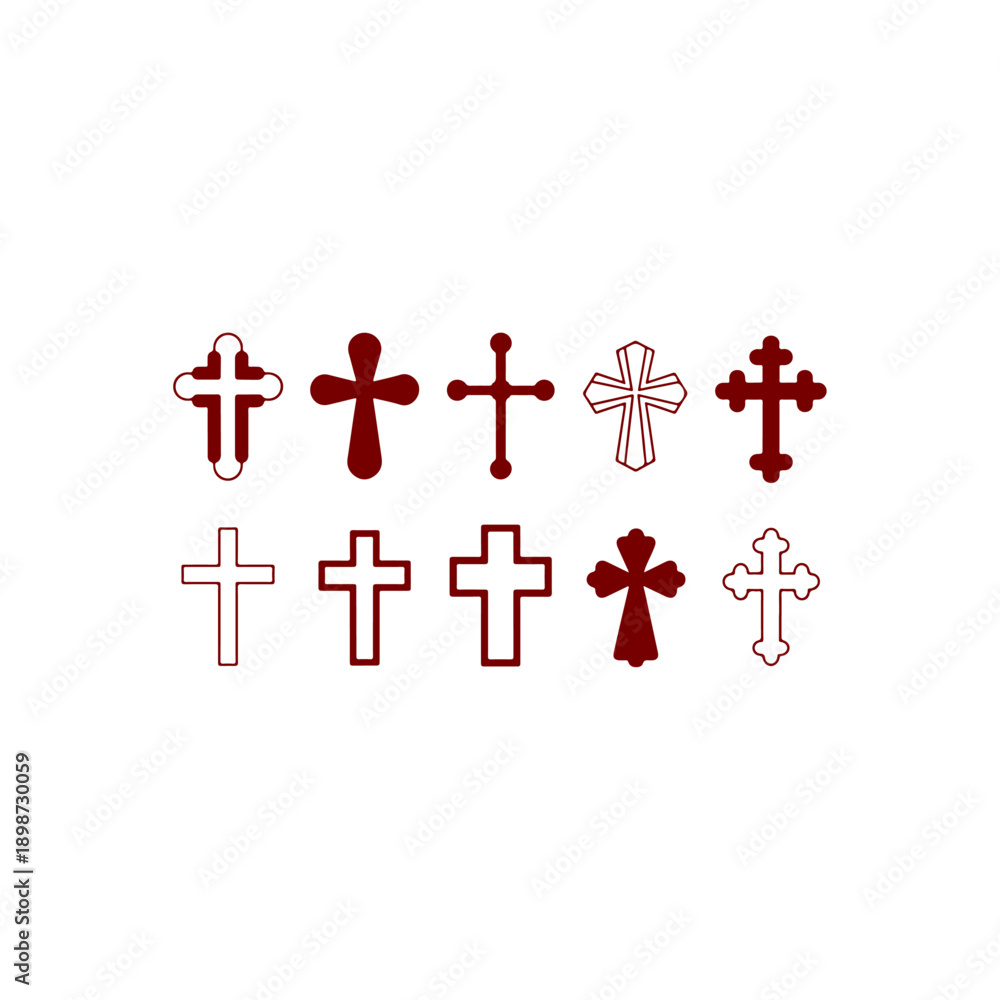 Obraz premium Set of elegant red cross symbols for faith and spirituality