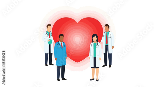 Heartfelt Care: A team of healthcare professionals united, with a symbol of love and compassion, dedicated to offering care and promoting wellness.