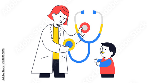 Pediatric Checkup: A compassionate physician conducts a friendly medical checkup on a cheerful child, highlighting the trust and care at the heart of healthcare.
