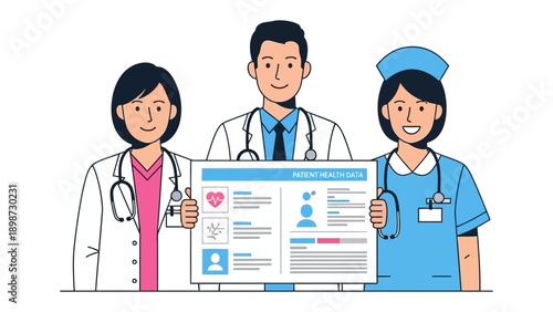 Healthcare Professionals: A dedicated team of medical experts showcases a comprehensive patient profile, representing a commitment to personalized and advanced healthcare.