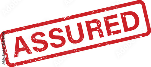 Clear red assured rubber stamp with a distinct rectangular outline and a vintage texture on white