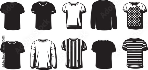 A collection of various t-shirt designs showcasing different patterns and styles