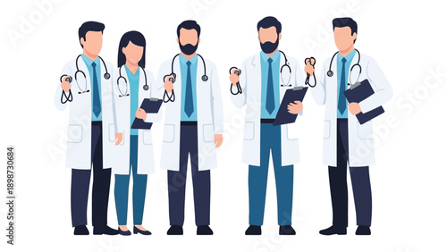 Medical Team: A group of dedicated medical professionals, united by a shared commitment to patient well-being, stands ready with stethoscopes and clipboards. symbolizing care, expertise.