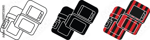 Collection of SIM card icons in outline solid black and striped red and black styles representing mobile technology and connectivity for digital use