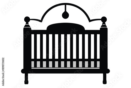 baby crib line art silhouette vector illustration