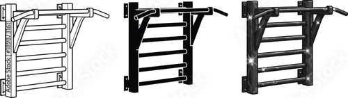 Set of wall bar and pull up bar icons simple vector illustrations for fitness and sports design isolated on white background