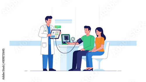 Medical Checkup: A doctor, equipped with modern diagnostic tools, conducts a routine medical checkup, attending to the well-being of a patient, ensuring comprehensive healthcare.