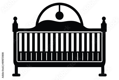 baby crib line art silhouette vector illustration
